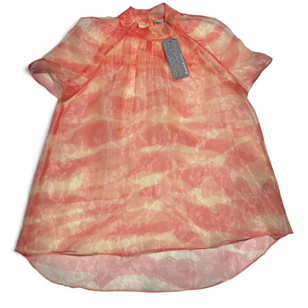 Daniel Rainn Coral and Cream Sheer Short Sleeve Blouse